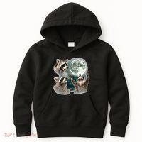 Raccoon 3 Racoons Howling At Moon Kids Hoodie thumb 0