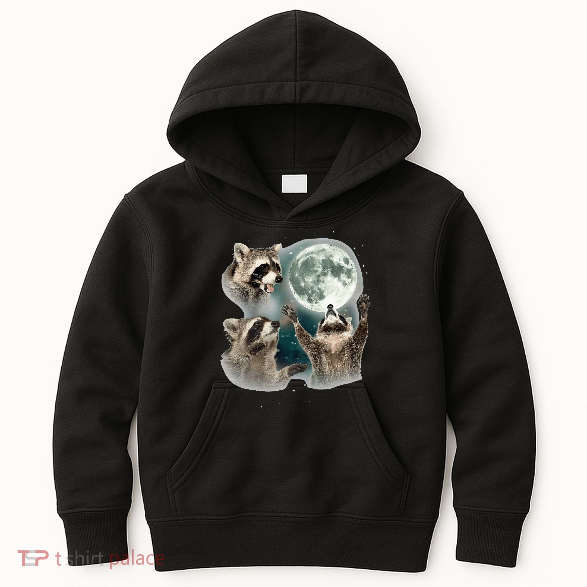 Raccoon 3 Racoons Howling At Moon Kids Hoodie