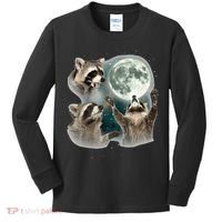 Raccoon 3 Racoons Howling At Moon Kids Long Sleeve Shirt thumb 0