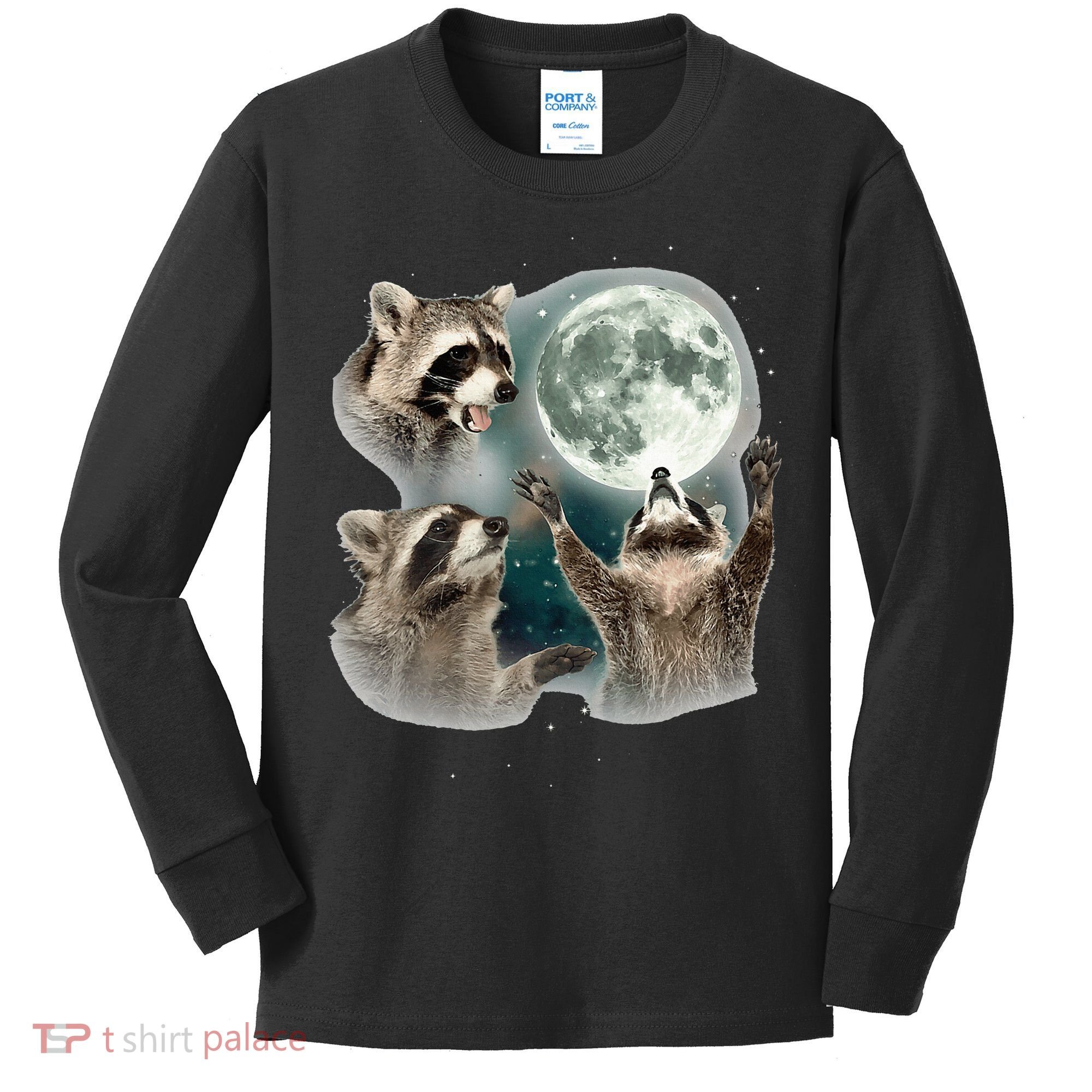 Raccoon 3 Racoons Howling At Moon Kids Long Sleeve Shirt