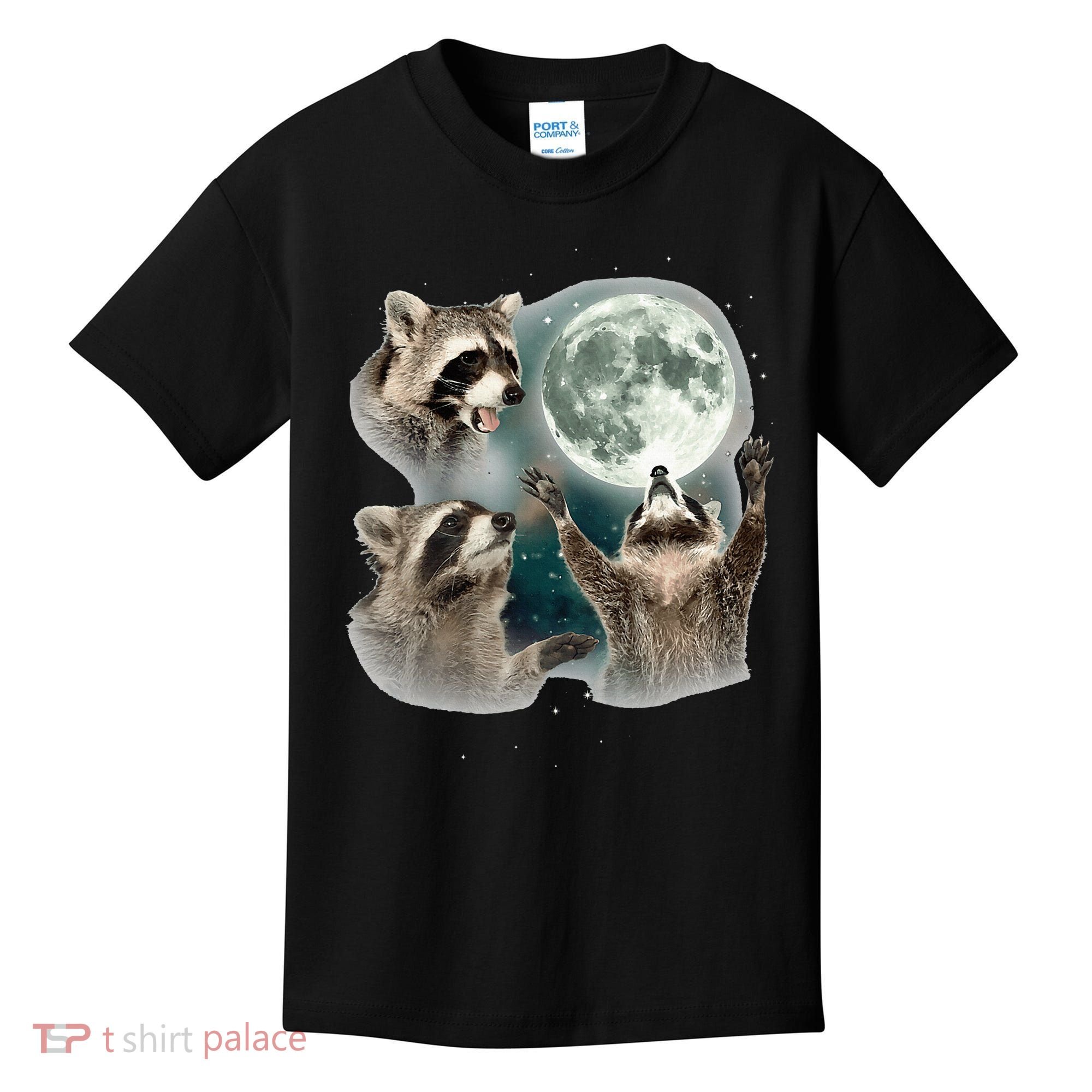 Raccoon 3 Racoons Howling At Moon Kids T-Shirt