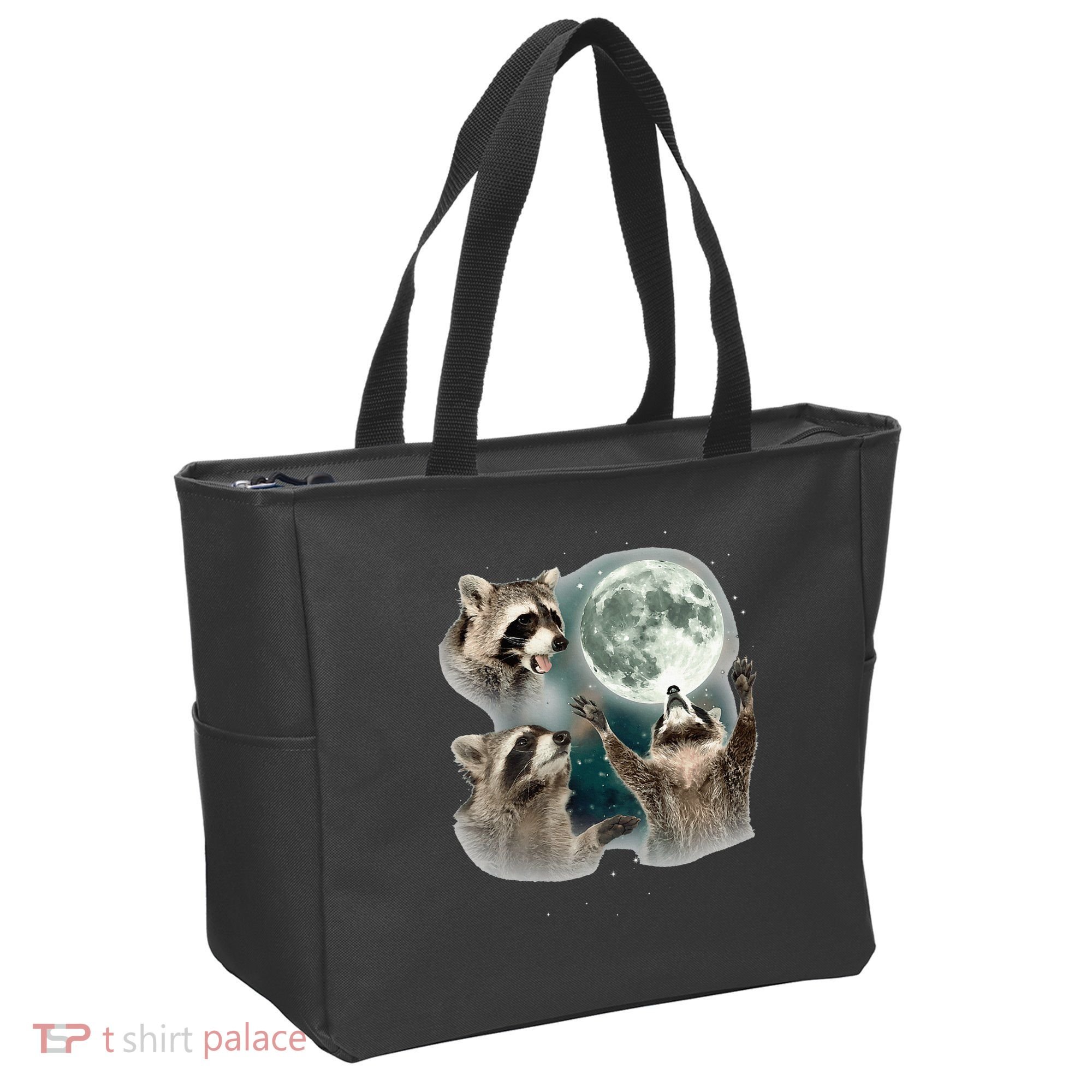 Raccoon 3 Racoons Howling At Moon Tote Bag