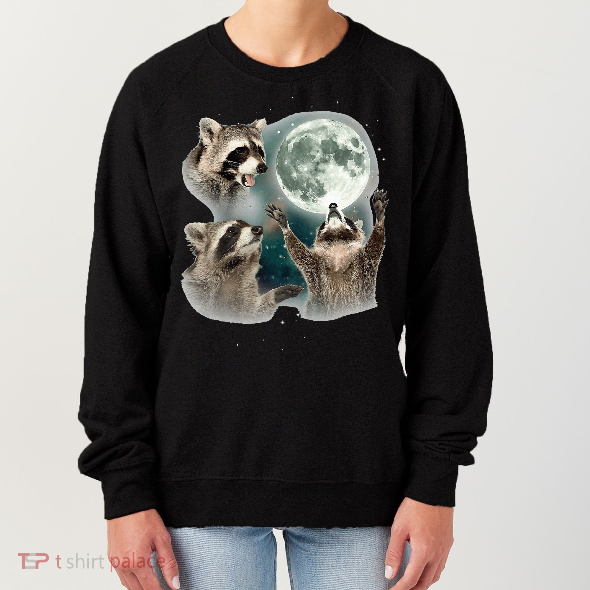 Raccoon 3 Racoons Howling At Moon Funny Weird Cursed Women's Sweatshirt
