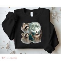 Raccoon 3 Racoons Howling At Moon Funny Weird Cursed Sweatshirt thumb 2