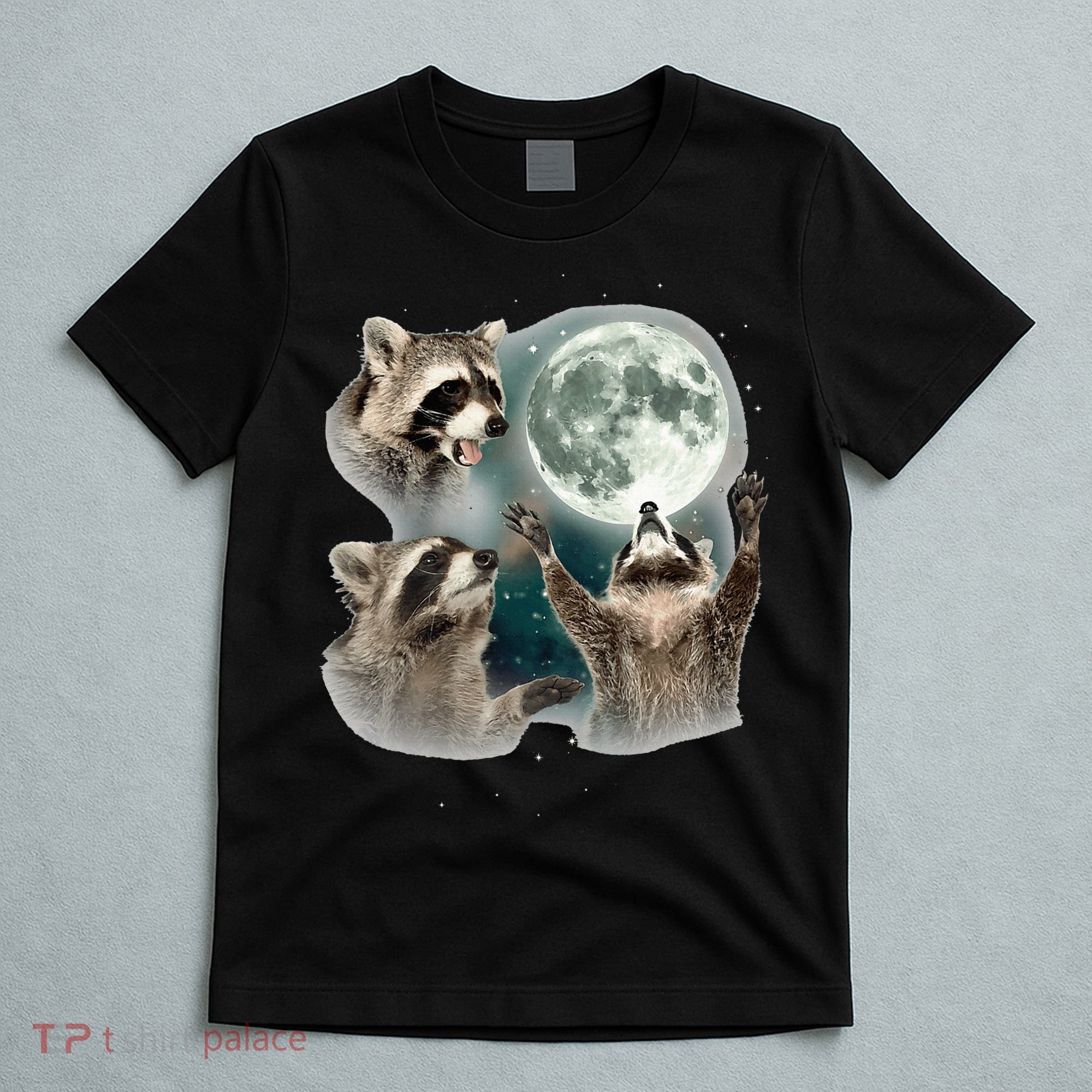 Raccoon 3 Racoons Howling At Moon Funny Weird Cursed T-Shirt