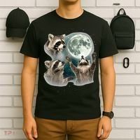 Raccoon 3 Racoons Howling At Moon Funny Weird Cursed T-Shirt thumb 6