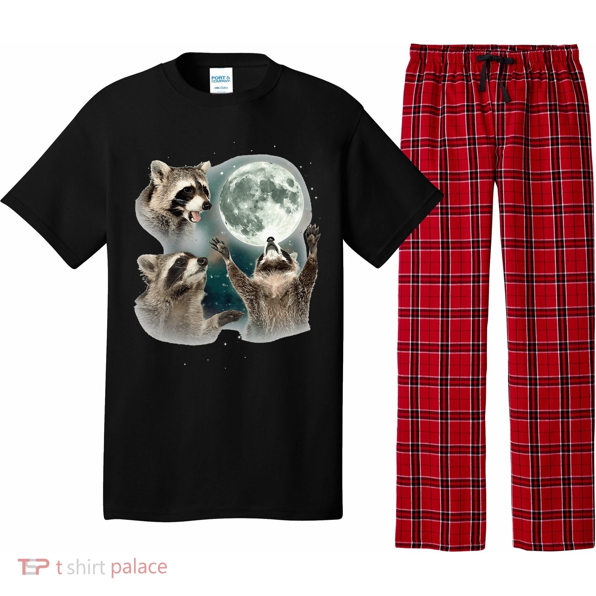 Raccoon 3 Racoons Howling At Moon Funny Weird Cursed Pajama Set