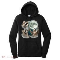 Raccoon 3 Racoons Howling At Moon Funny Weird Cursed Women's Hoodie thumb 0