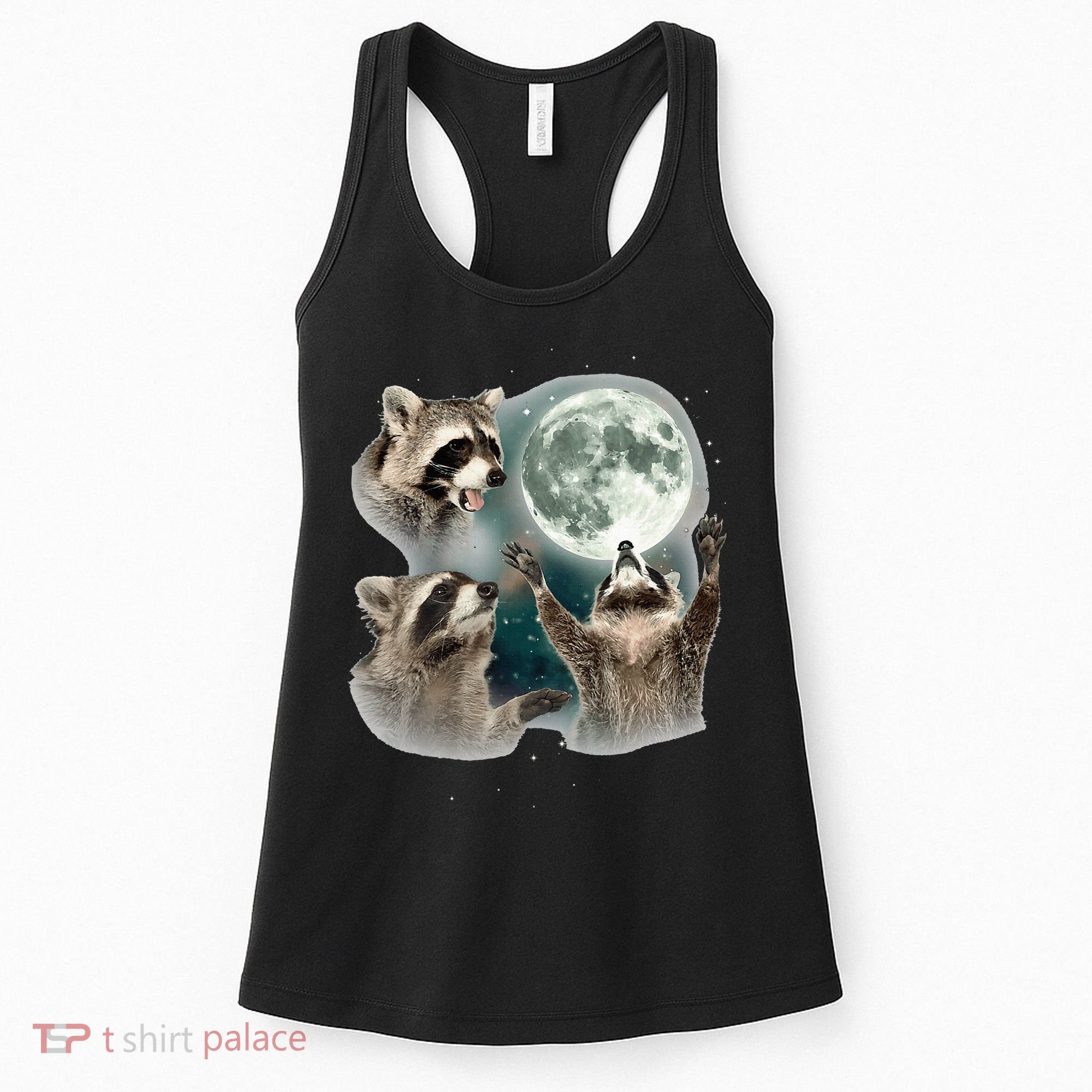 Raccoon 3 Racoons Howling At Moon Funny Weird Cursed Women's Tank Top