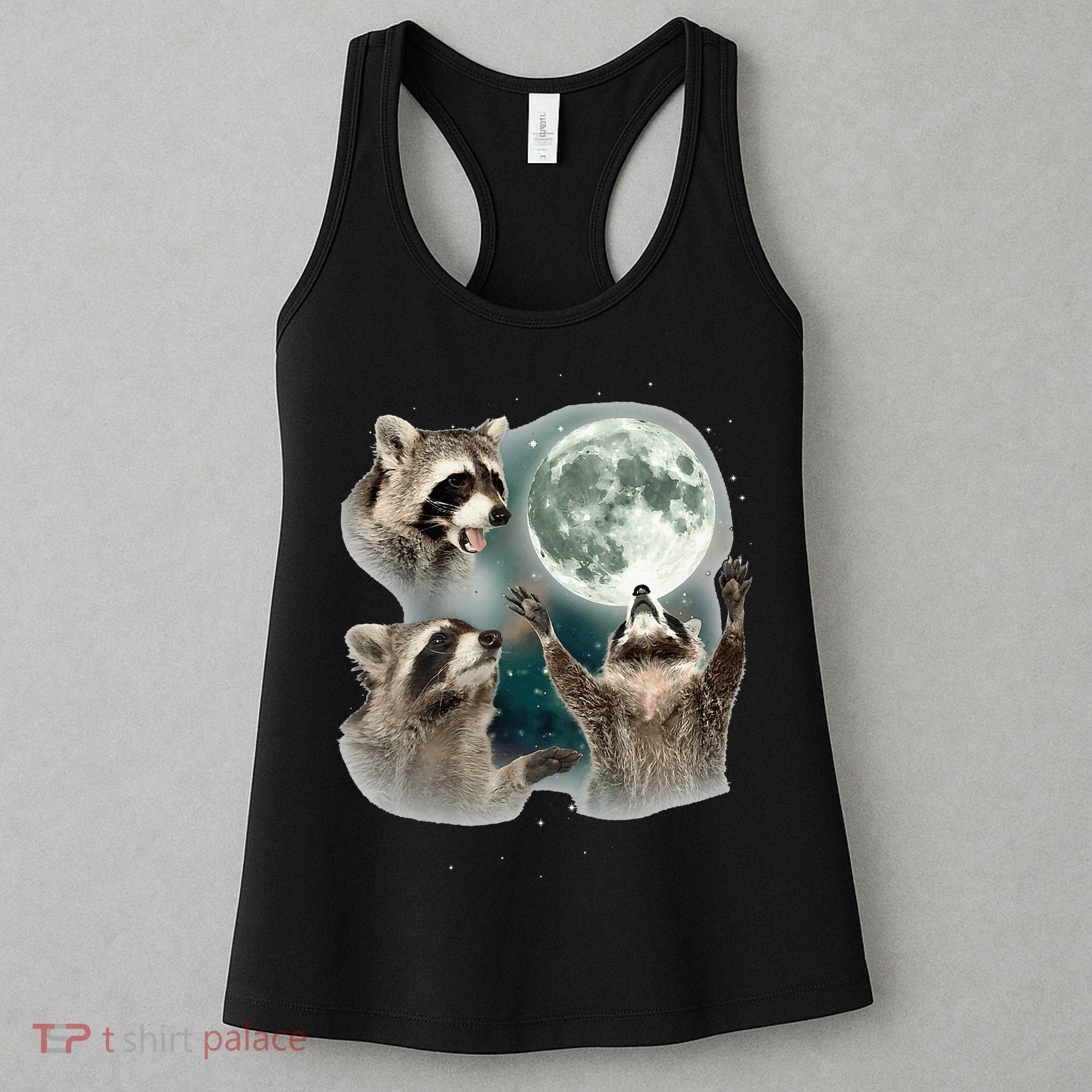 Raccoon 3 Racoons Howling At Moon Funny Weird Cursed Women's Tank Top