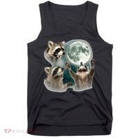 Raccoon 3 Racoons Howling At Moon Funny Weird Cursed Tank Top thumb 0