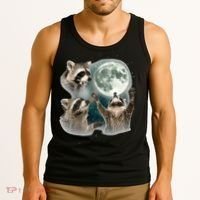 Raccoon 3 Racoons Howling At Moon Funny Weird Cursed Tank Top thumb 3