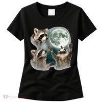 Raccoon 3 Racoons Howling At Moon Funny Weird Cursed Women's T-Shirt thumb 0