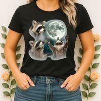 Raccoon 3 Racoons Howling At Moon Funny Weird Cursed Women's T-Shirt thumb 2