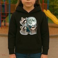 Raccoon 3 Racoons Howling At Moon Funny Weird Cursed Kids Hoodie thumb 3