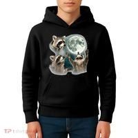 Raccoon 3 Racoons Howling At Moon Funny Weird Cursed Kids Hoodie thumb 4