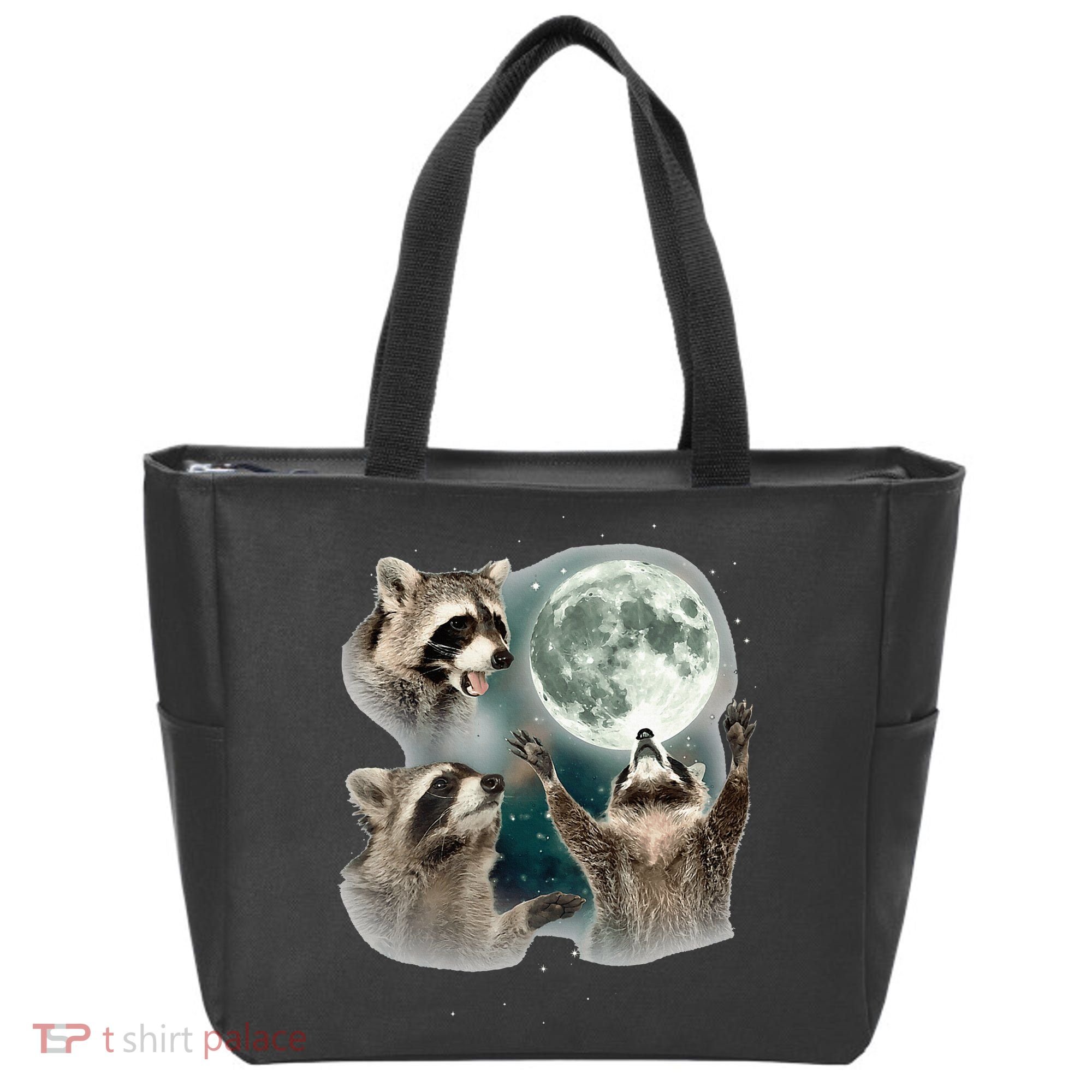 Raccoon 3 Racoons Howling At Moon Funny Weird Cursed Tote Bag