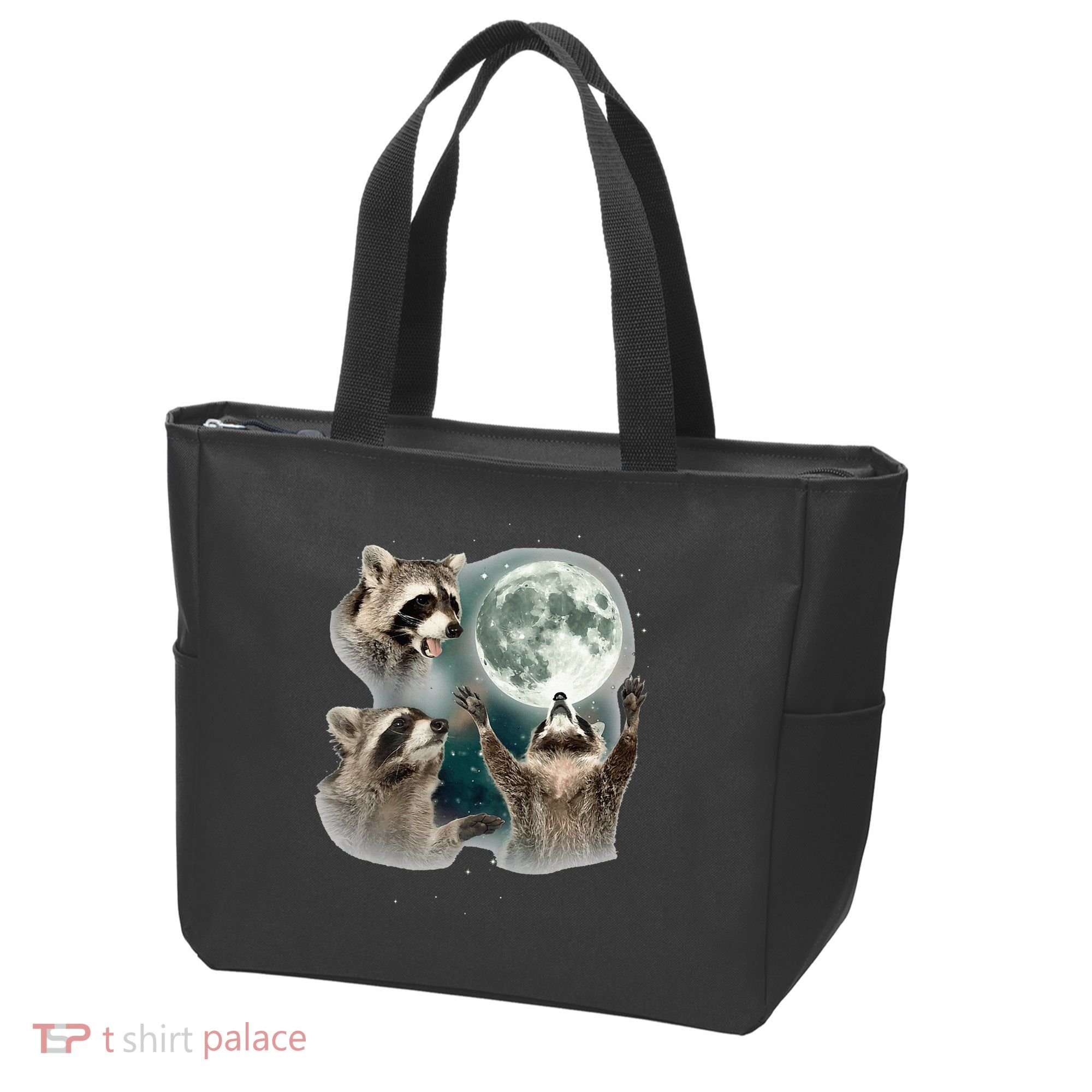 Raccoon 3 Racoons Howling At Moon Funny Weird Cursed Tote Bag