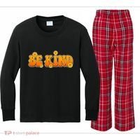 Retro 60s Sixties Flower Power Be Kind Wear Orange Kids Long Sleeve Plaid Pajama Set thumb 0