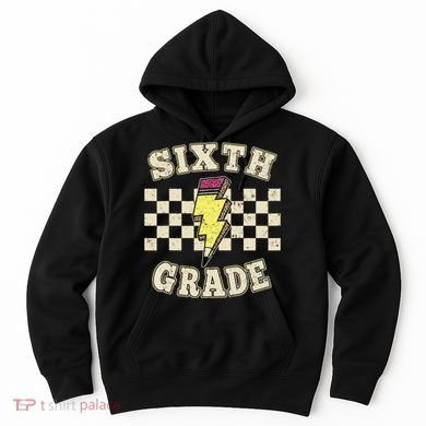 Retro 6th Sixth Grade Teacher Lightning Bolt Pencil Teacher Hoodie