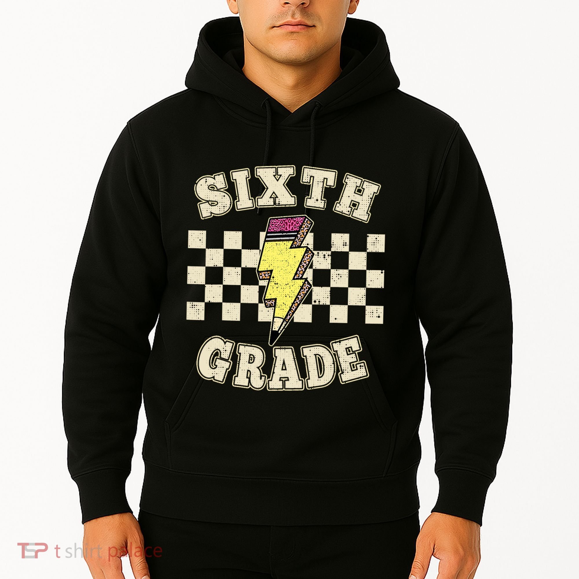 Retro 6th Sixth Grade Teacher Lightning Bolt Pencil Teacher Hoodie
