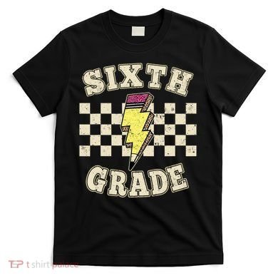 Retro 6th Sixth Grade Teacher Lightning Bolt Pencil Teacher T-Shirt