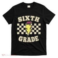 Retro 6th Sixth Grade Teacher Lightning Bolt Pencil Teacher T-Shirt thumb 0