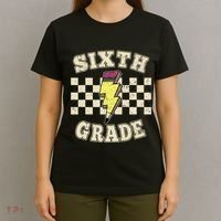 Retro 6th Sixth Grade Teacher Lightning Bolt Pencil Teacher T-Shirt thumb 4