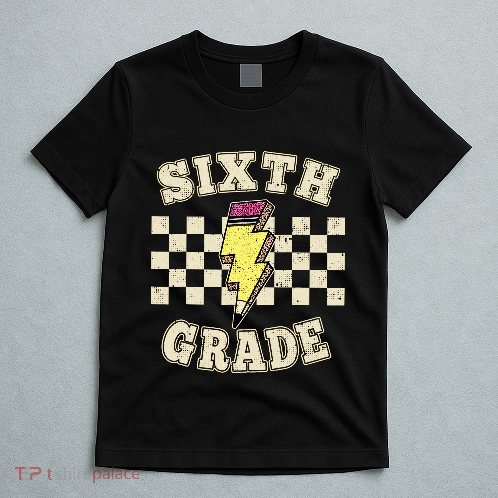 Retro 6th Sixth Grade Teacher Lightning Bolt Pencil Teacher T-Shirt