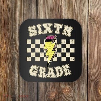 Retro 6th Sixth Grade Teacher Lightning Bolt Pencil Teacher Coaster