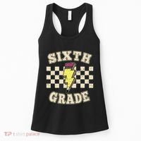 Retro 6th Sixth Grade Teacher Lightning Bolt Pencil Teacher Women's Tank Top thumb 0