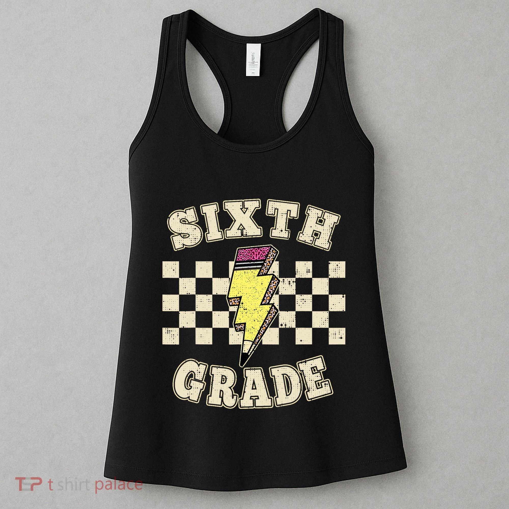 Retro 6th Sixth Grade Teacher Lightning Bolt Pencil Teacher Women's Tank Top