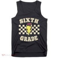 Retro 6th Sixth Grade Teacher Lightning Bolt Pencil Teacher Tank Top thumb 0