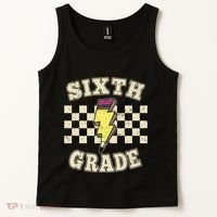 Retro 6th Sixth Grade Teacher Lightning Bolt Pencil Teacher Tank Top thumb 2
