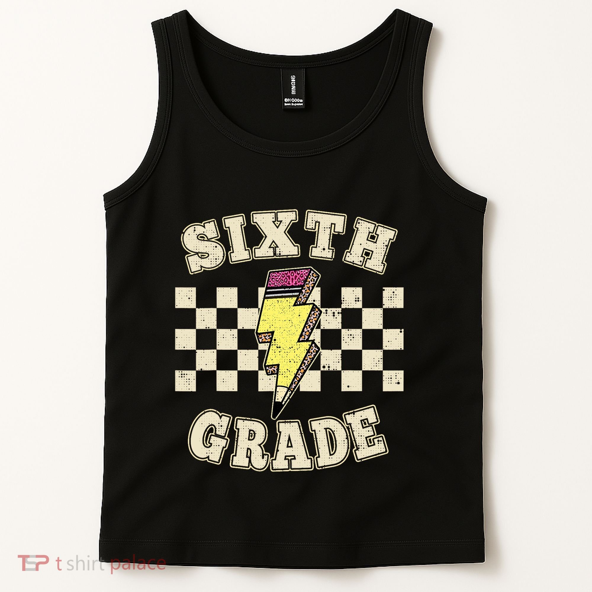 Retro 6th Sixth Grade Teacher Lightning Bolt Pencil Teacher Tank Top