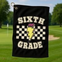 Retro 6th Sixth Grade Teacher Lightning Bolt Pencil Teacher Golf Towel thumb 1
