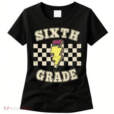 Retro 6th Sixth Grade Teacher Lightning Bolt Pencil Teacher Women's T-Shirt