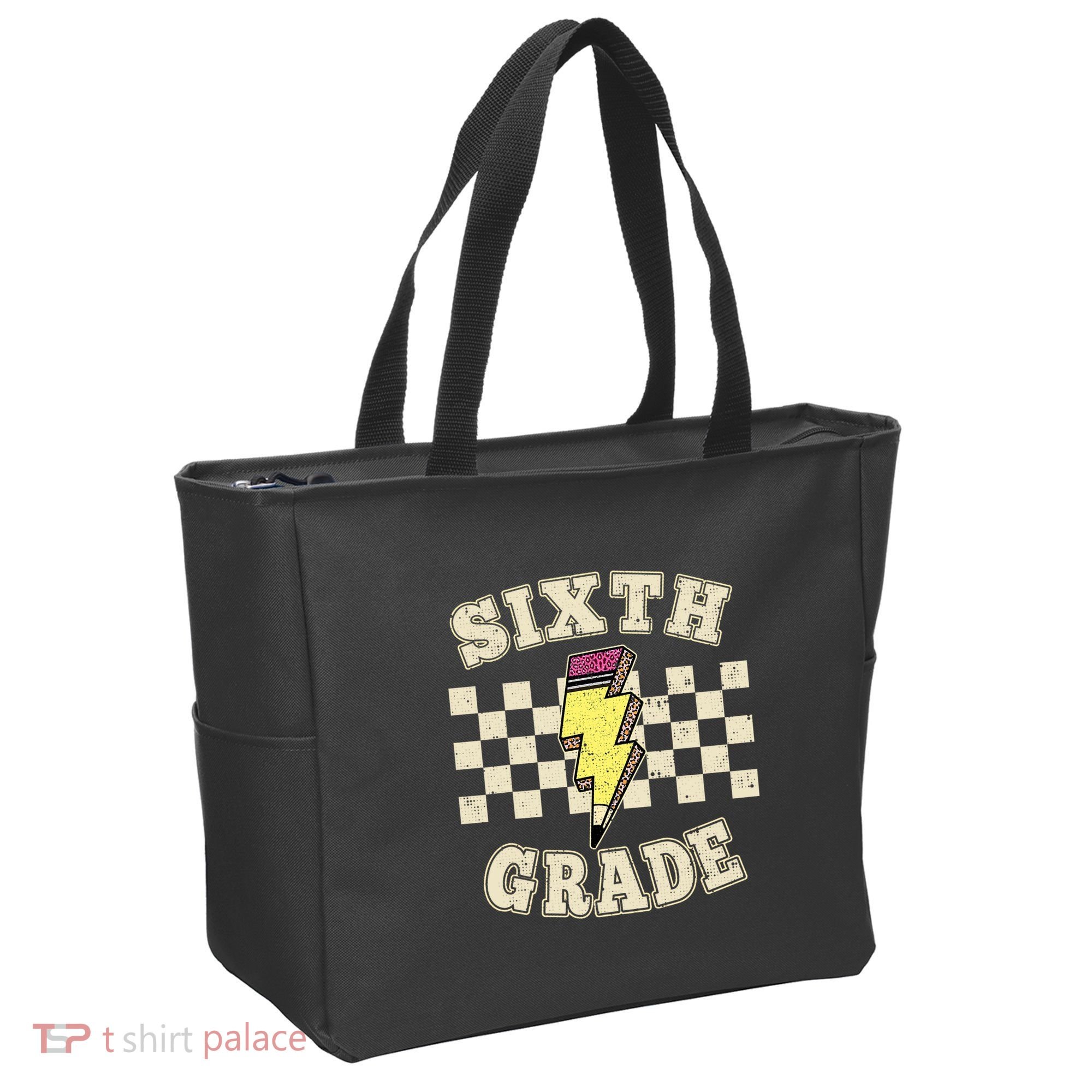 Retro 6th Sixth Grade Teacher Lightning Bolt Pencil Teacher Tote Bag