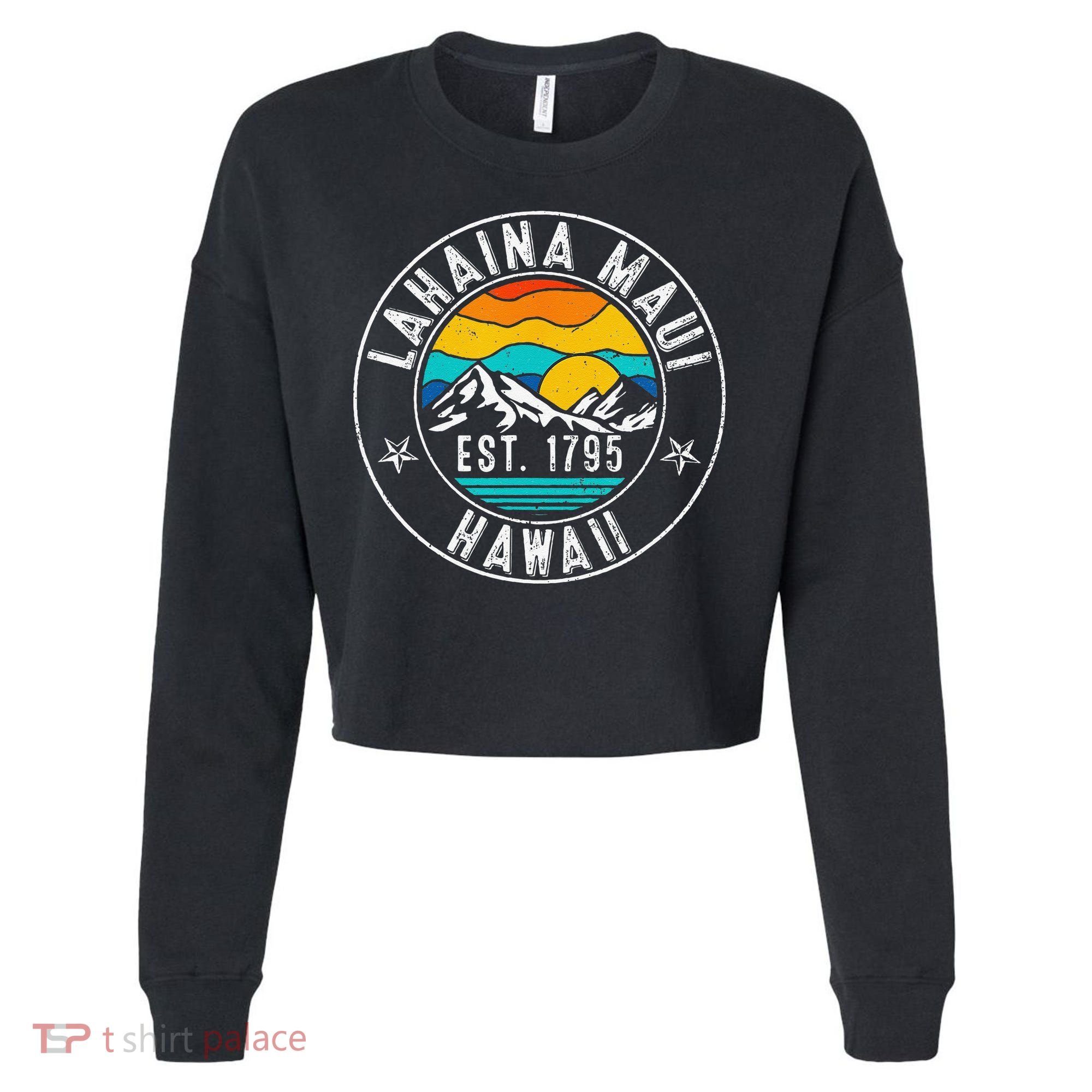 Retro 70s 80s Lahaina Maui Hawaii HI Cropped Pullover Crew