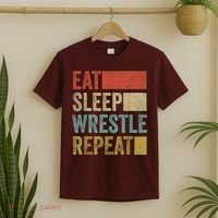 Retro 70s 80s Eat Sleep Wrestle Gear Vintage Wrestling T-Shirt thumb 2
