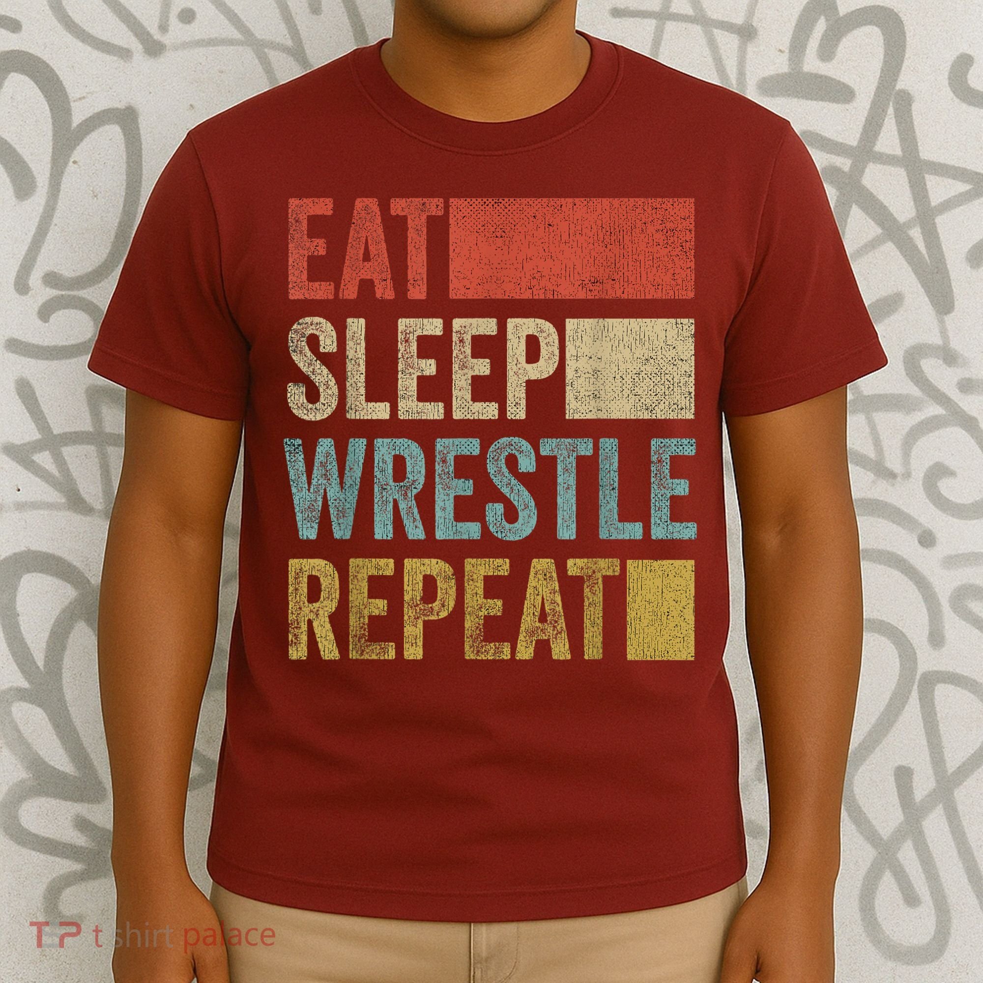 Retro 70s 80s Eat Sleep Wrestle Gear Vintage Wrestling T-Shirt