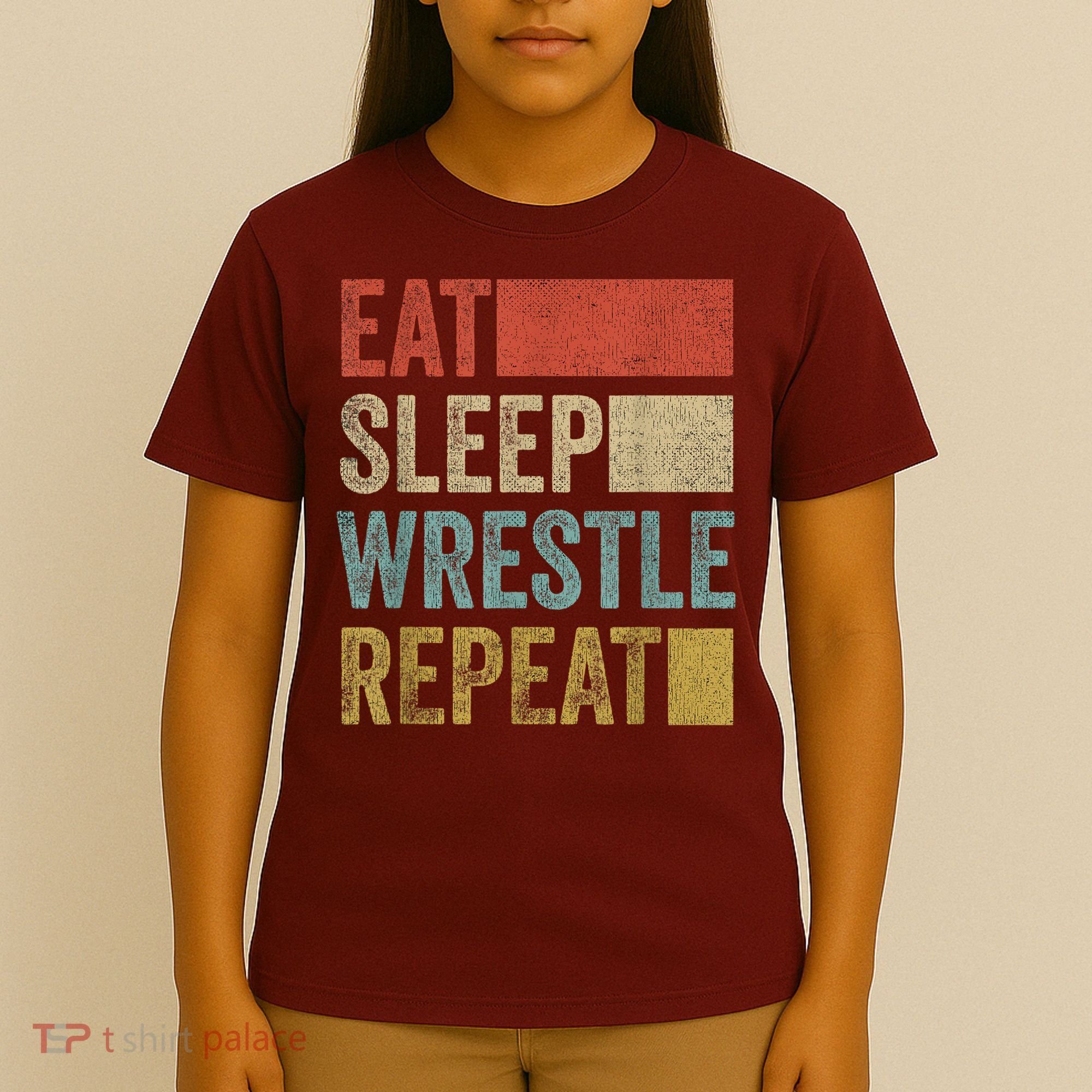 Retro 70s 80s Eat Sleep Wrestle Gear Vintage Wrestling T-Shirt