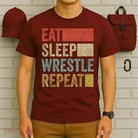 Retro 70s 80s Eat Sleep Wrestle Gear Vintage Wrestling T-Shirt thumb 6