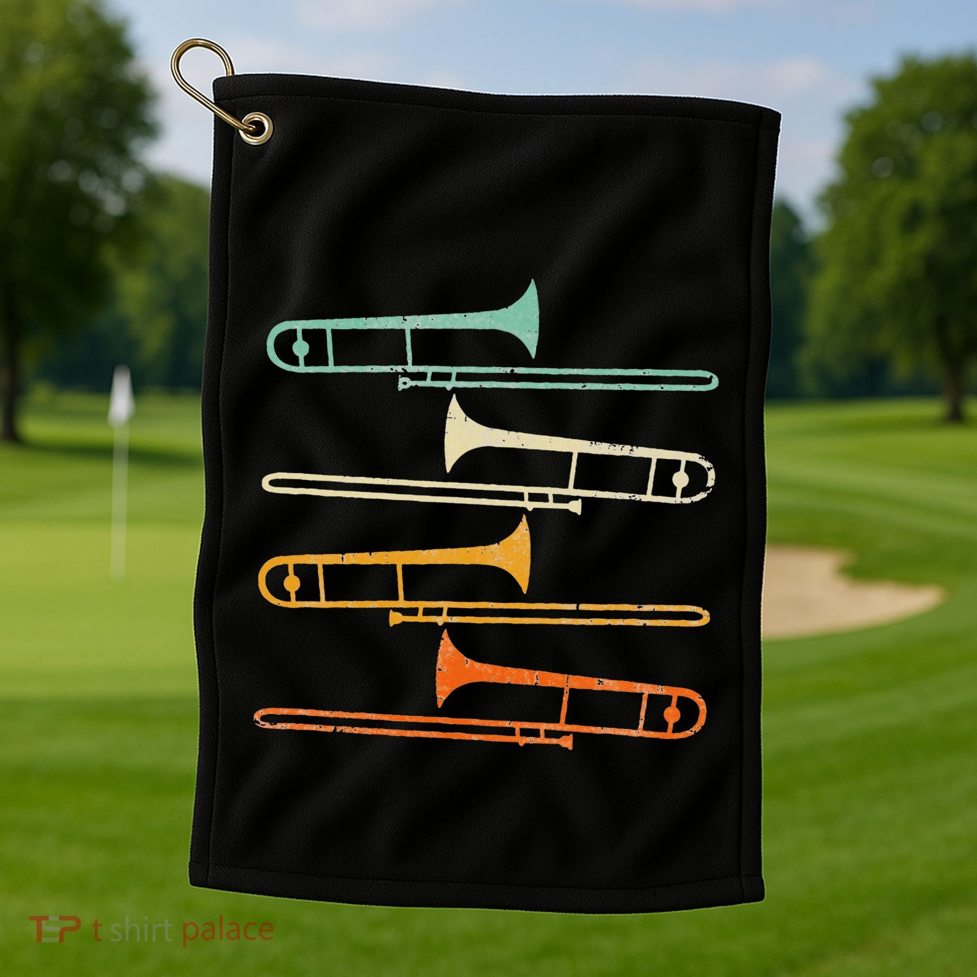 Retro 70S Funny Trombone For Trombonist Golf Towel