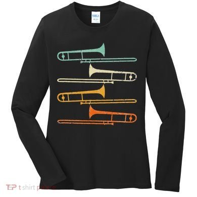 Retro 70S Funny Trombone For Trombonist Women's Long Sleeve Shirt