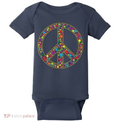 Retro 70's Polka Dot Peace Sign Baby Bodysuit