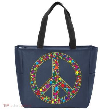 Retro 70's Polka Dot Peace Sign Tote Bag