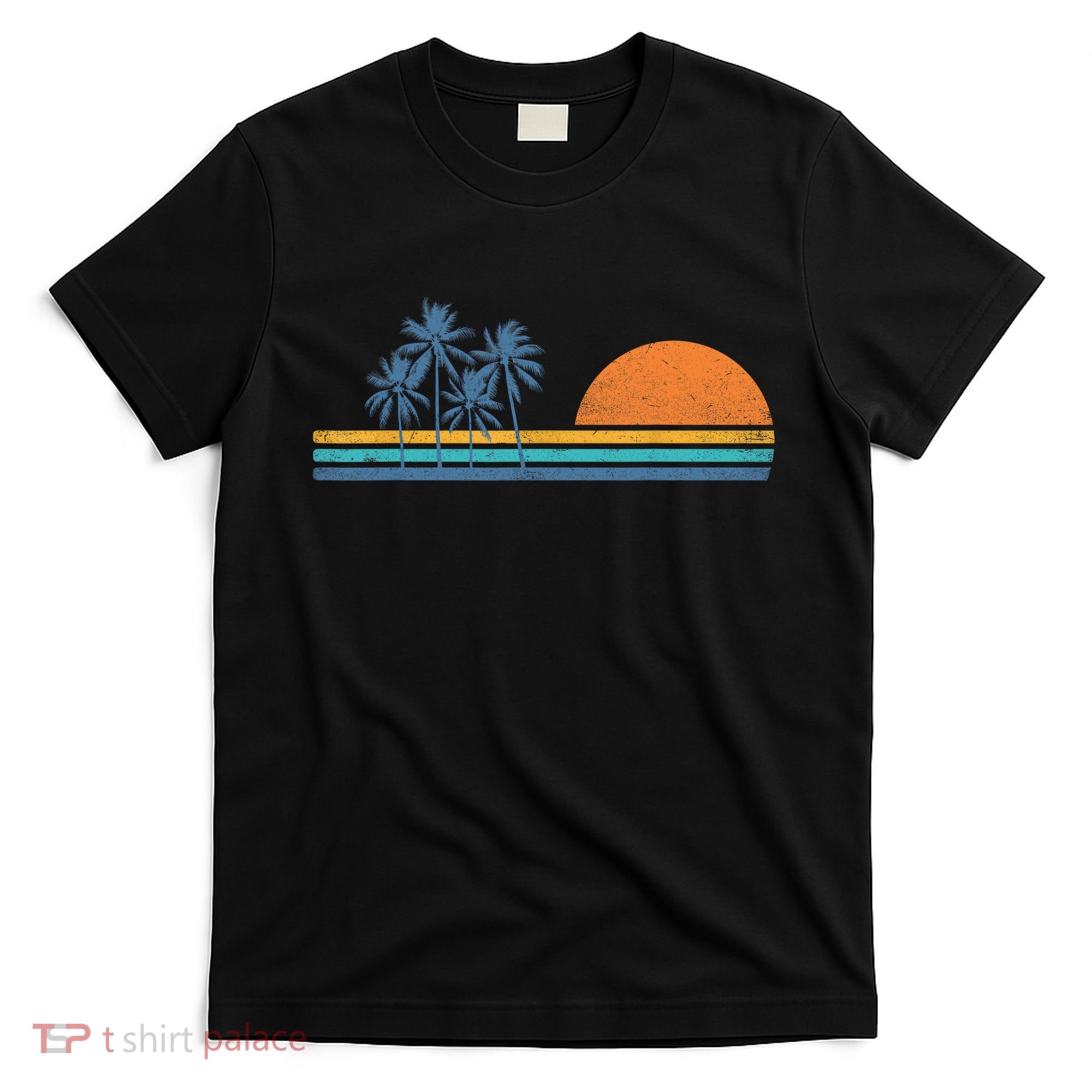 Retro 70s Sunset Palm Trees Vintage Tropical Beach Graphic  T-Shirt