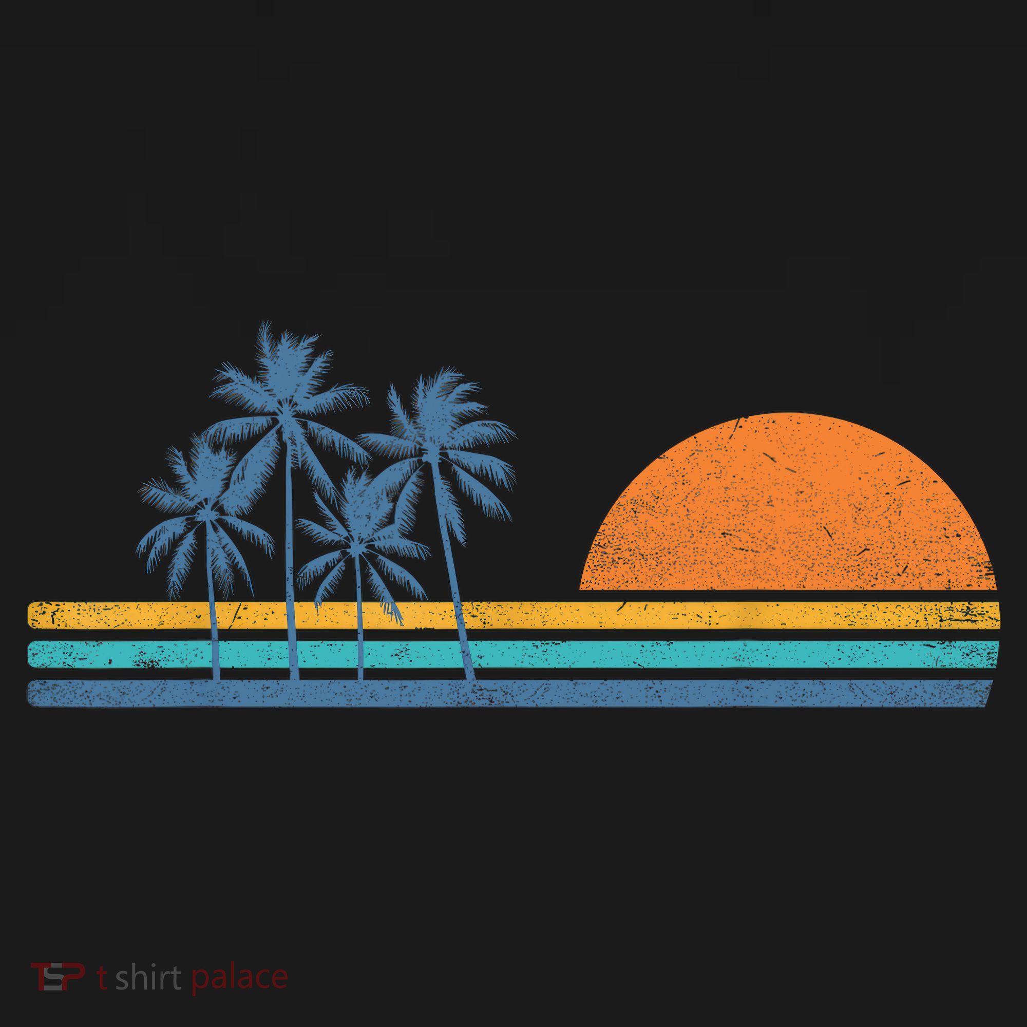 Retro 70s Sunset Palm Trees Vintage Tropical Beach Graphic  T-Shirt