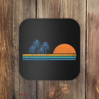 Retro 70s Sunset Palm Trees Vintage Tropical Beach Graphic  Coaster